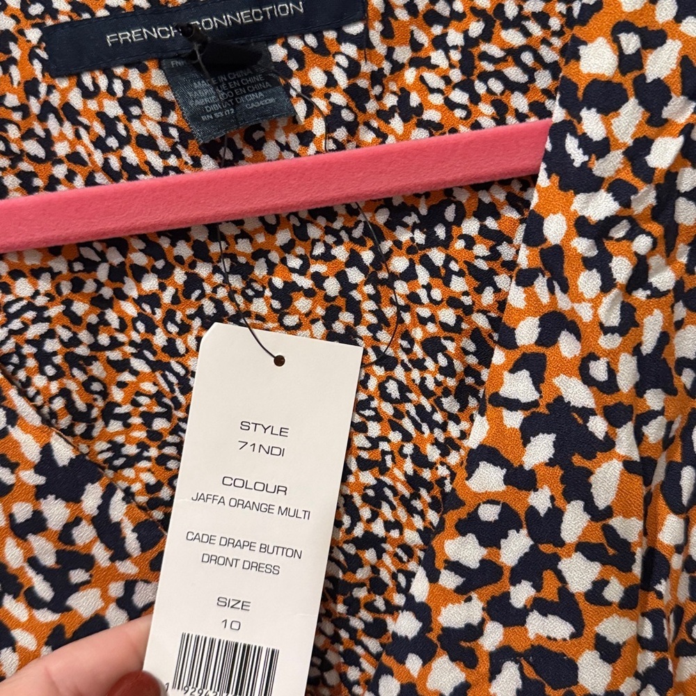 French Connection NWT orange drape button front dress, size 10 - Picture 5 of 10